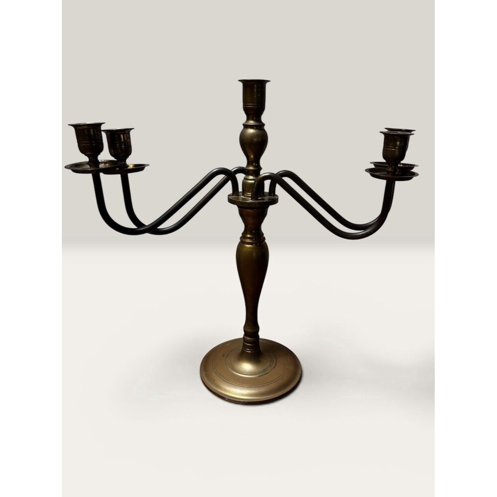 Vintage 14" Heavy Solid Brass 5-Light Candelabra 4 Rotating Swivel Arm Colonial - Picture 2 of 15